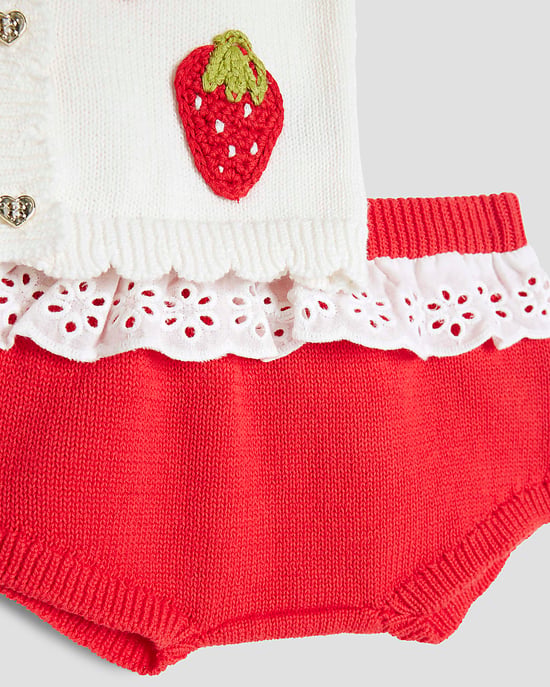 River Island Newborn Girls Baby 2 Piece Bloomer Set Beige Strawberry - Image 4