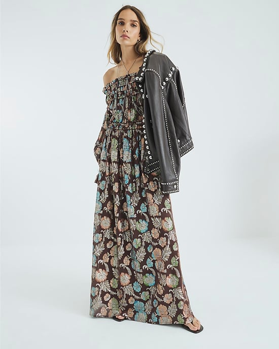 River Island Womens Bardot Maxi Dress Brown Long Sleeve Floral - Image 2