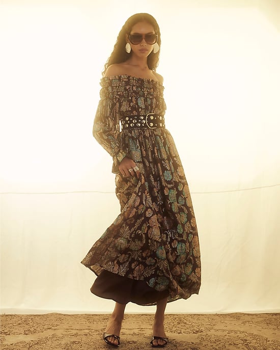River Island Womens Bardot Maxi Dress Brown Long Sleeve Floral - Image 3