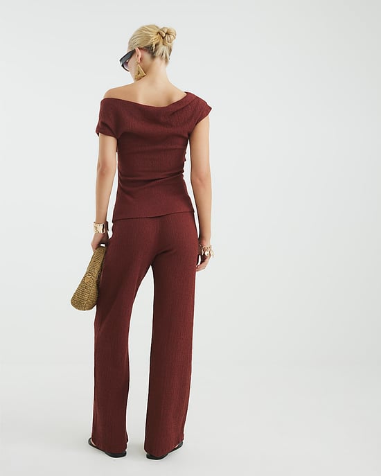 River Island Womens Wide Leg Trousers Brown Textured - Image 3