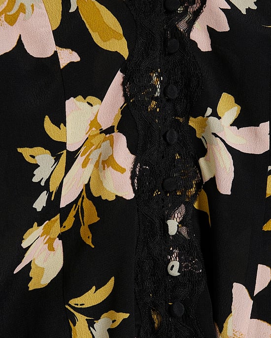 River Island Womens Top Black Long Sleeve Floral Lace Trim - Image 3