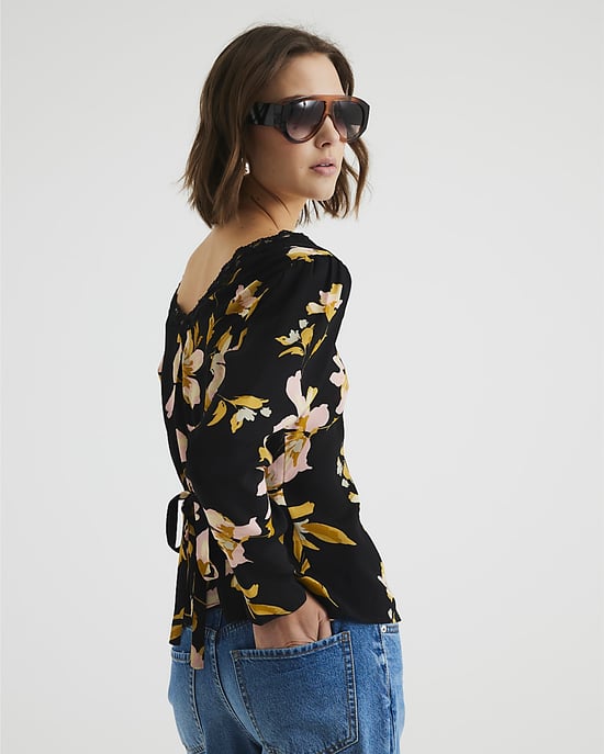 River Island Womens Top Black Long Sleeve Floral Lace Trim - Image 4