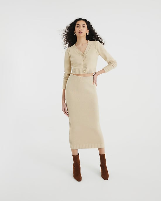 River Island Womens Midi Skirt Beige Knitted - Image 2