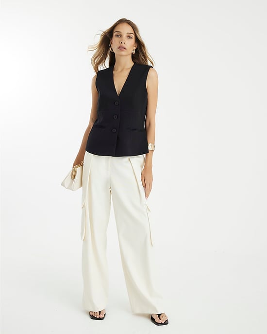 River Island Womens Waistcoat Black V Neck Button Front - Image 5