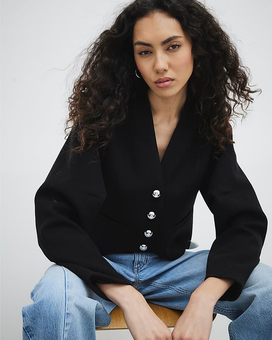 River Island Womens Jacket Black Collarless Button Up - Image 2