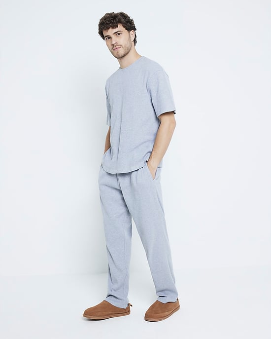 River Island Mens Pyjamas Set Grey Waffle T-Shirt And Trousers - Image 2