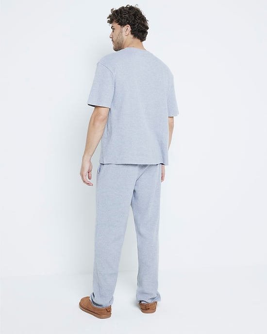 River Island Mens Pyjamas Set Grey Waffle T-Shirt And Trousers - Image 3