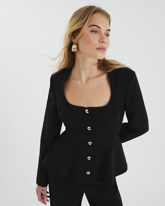 River Island Womens Blazer Black Peplum Button Front - Image 1
