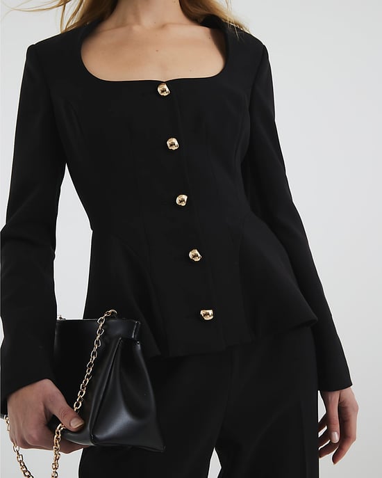 River Island Womens Blazer Black Peplum Button Front - Image 3