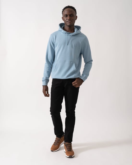 Wetalk With Logo Patch Pullover Hoodie in Light Blue - Image 4