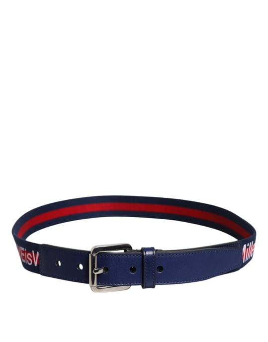 Dolce & Gabbana Blauwe Katoenen Leren Gedrukte Metalen Gesp Riem - Image 3
