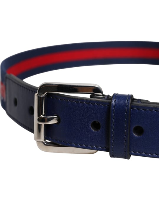 Dolce & Gabbana Blauwe Katoenen Leren Gedrukte Metalen Gesp Riem - Image 4