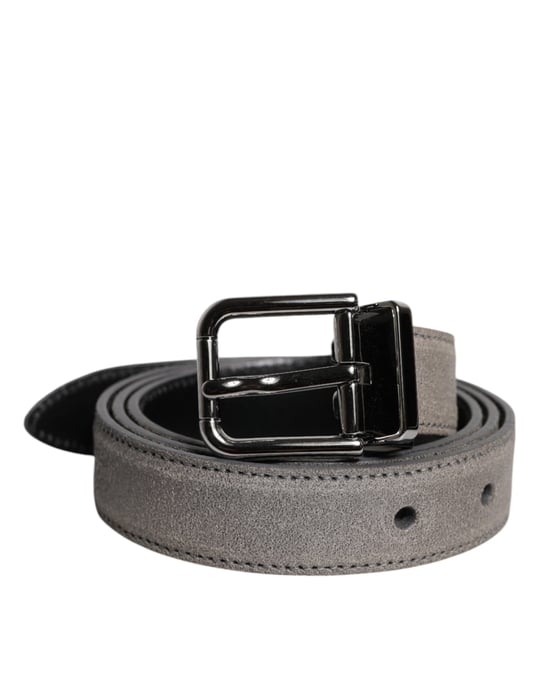Dolce & Gabbana Grijze Leren Riem met Zilverkleurige Metalen Gesp - Image 2