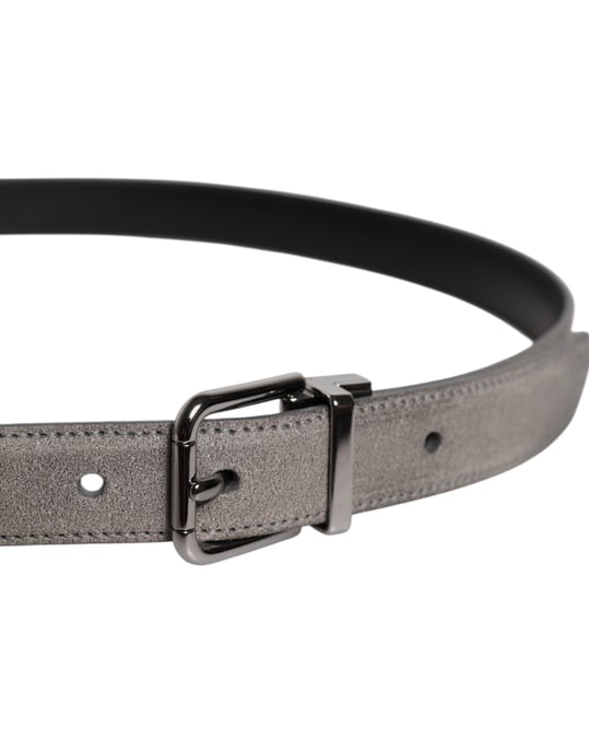 Dolce & Gabbana Grijze Leren Riem met Zilverkleurige Metalen Gesp - Image 4