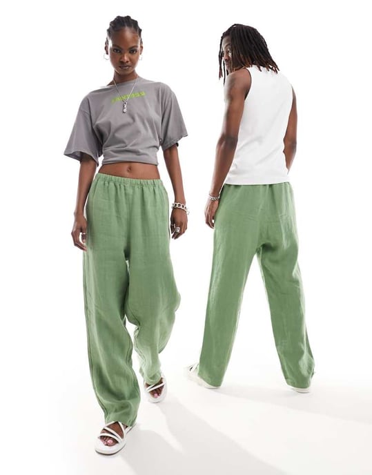 Weekday Unisex Seth linnebyxor i grönt, exklusivt hos ASOS - Image 3