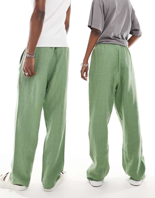 Weekday Unisex Seth linnebyxor i grönt, exklusivt hos ASOS - Image 4