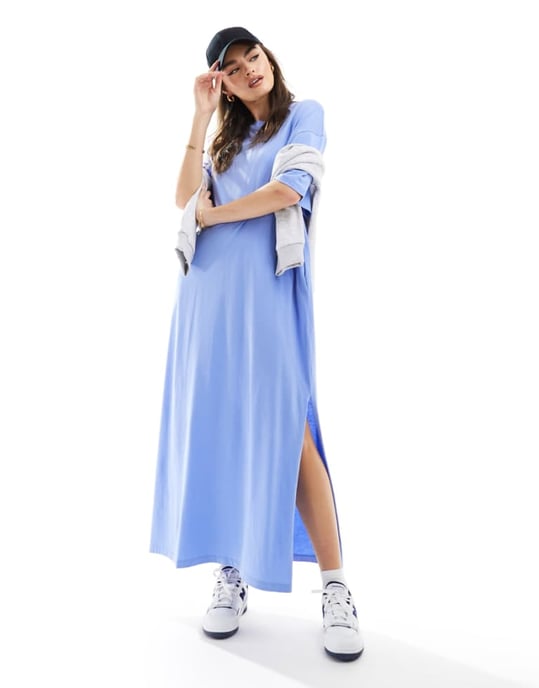 ASOS DESIGN – Blå t-shirtklänning i midaxi-modell med överdimensionerad passform - Image 1