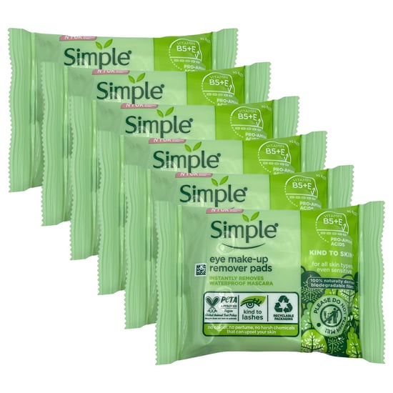 Simple Kind to Skin Eye Make-Up Remover Pads, 6x of 30 Pads - Image 1