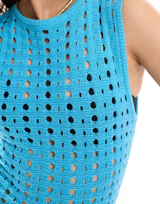 Cotton On bodycon miniklänning i blått virkat - Image 3