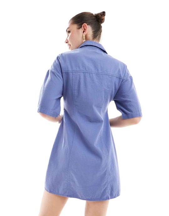 ASOS DESIGN – Mellanblå miniskjortklänning i twill - Image 3