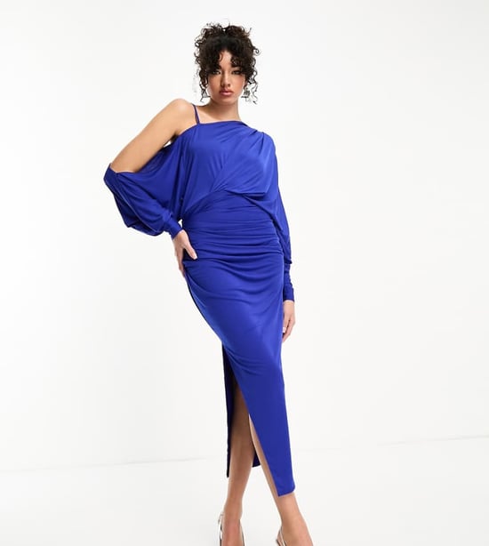 ASOS DESIGN Tall – Koboltblå midiklänning med bar axel och grekisk drapering - Image 1