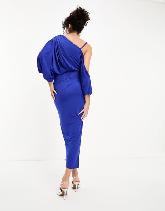 ASOS DESIGN Tall – Koboltblå midiklänning med bar axel och grekisk drapering - Image 2