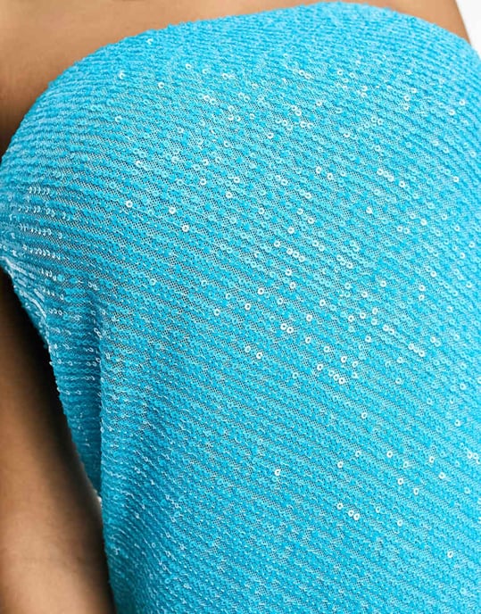ASOS DESIGN – Utsmyckad bandeau-midiklänning med paljetter över hela kroppen i turkos - Image 3