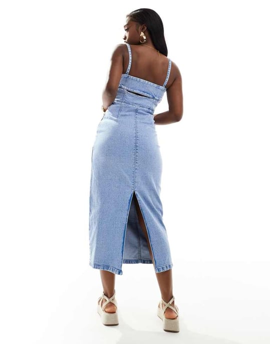 ASOS DESIGN – Bromfärgad midiklänning i denim med utskuren rygg - Image 3