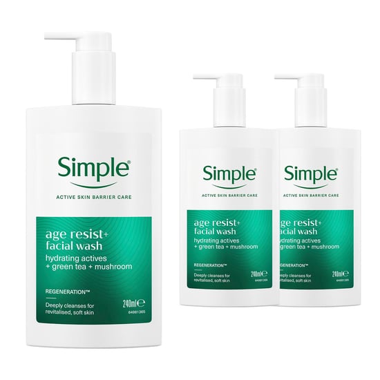 Simple Age Resist+ Facial Wash Anti-Ageing Hydrating Cleanser 240ml, 3 Pack - Image 1