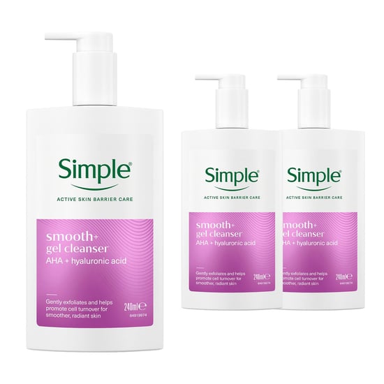 Simple Smooth+ Gel Facial Cleanser Softening Daily Face Wash 240ml, 3 Pack - Image 1