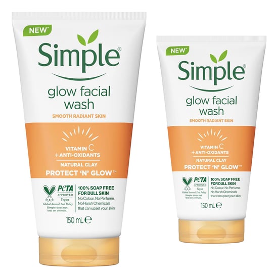 Simple 2 Pack of 150ml, Protect & Glow Express Glow Clay Polish Face Wash - Image 1