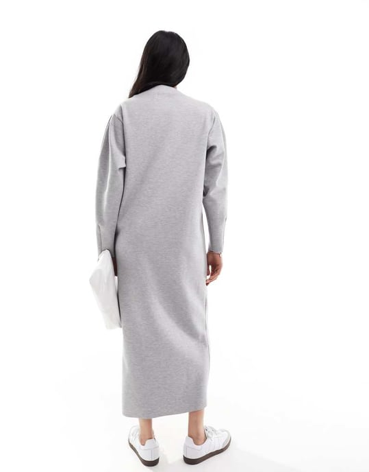 ASOS DESIGN – Grå midiklänning med svängd båtringning och långa ärmar - Image 2