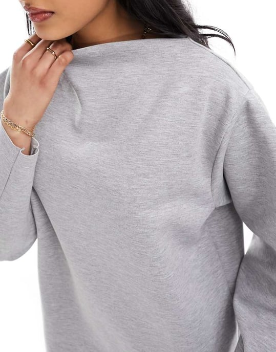 ASOS DESIGN – Grå midiklänning med svängd båtringning och långa ärmar - Image 3