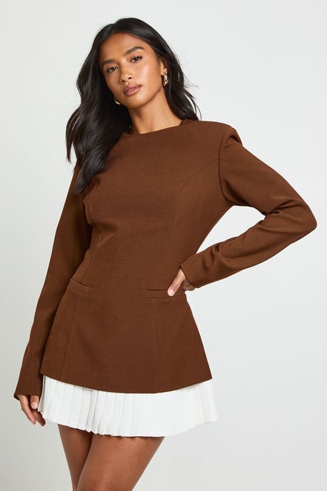 Petite Tailored Pleated Hem Structured Mini Dress - Image 1