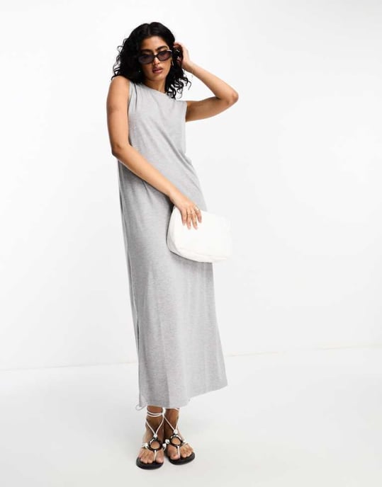 ASOS DESIGN – Ärmlös maxiklänning i gråmelerad färg - Image 1