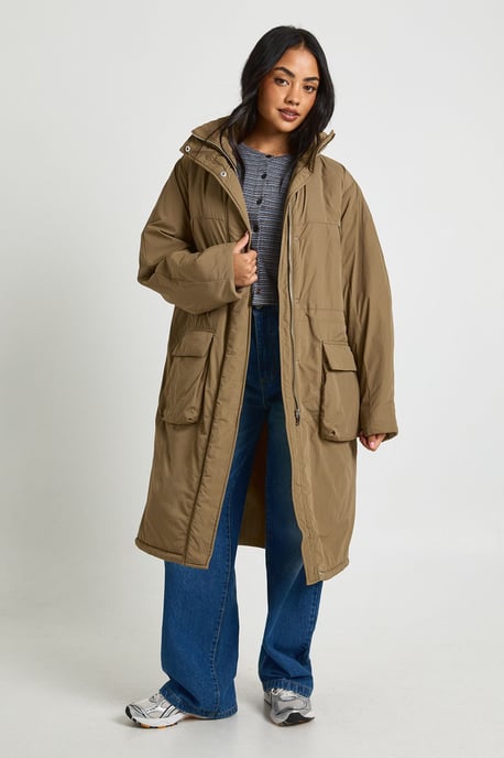 Cinched Waist Longline Parka - Image 1