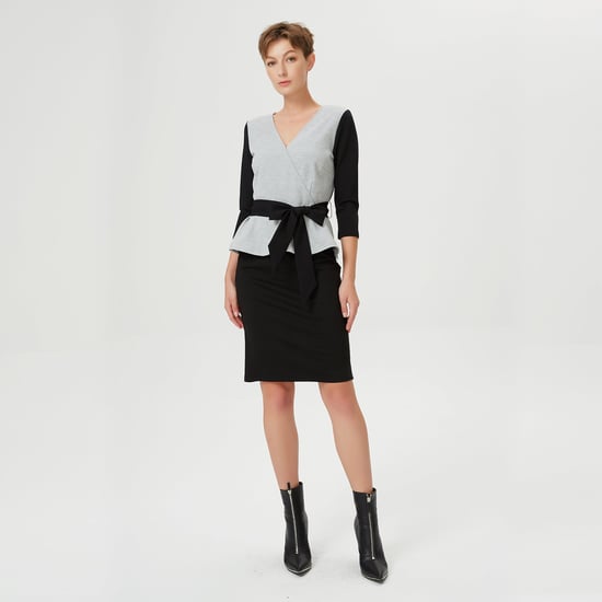 Color block peplum top with cross-heart effect and belt - Image 4