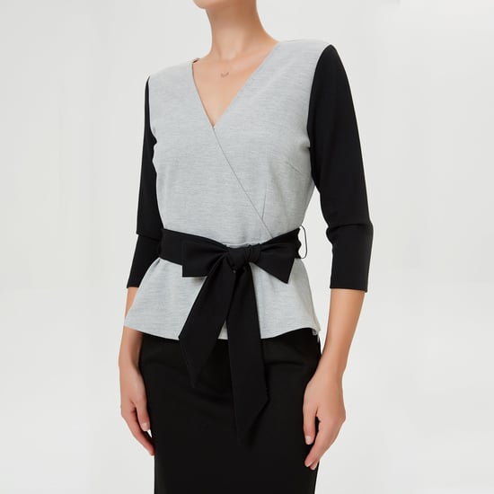 Color block peplum top with cross-heart effect and belt - Image 5