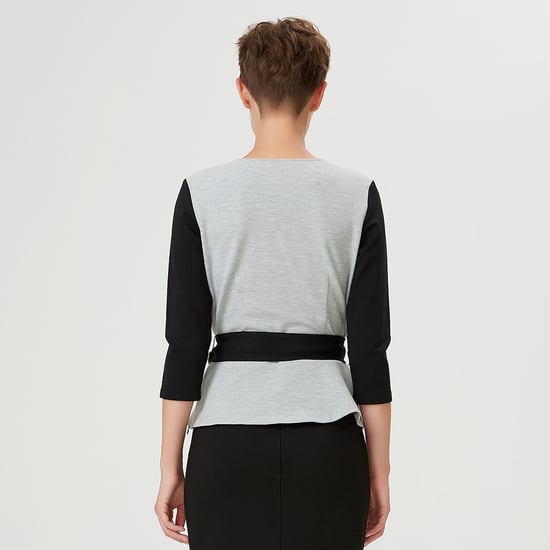 Color block peplum top with cross-heart effect and belt - Image 6