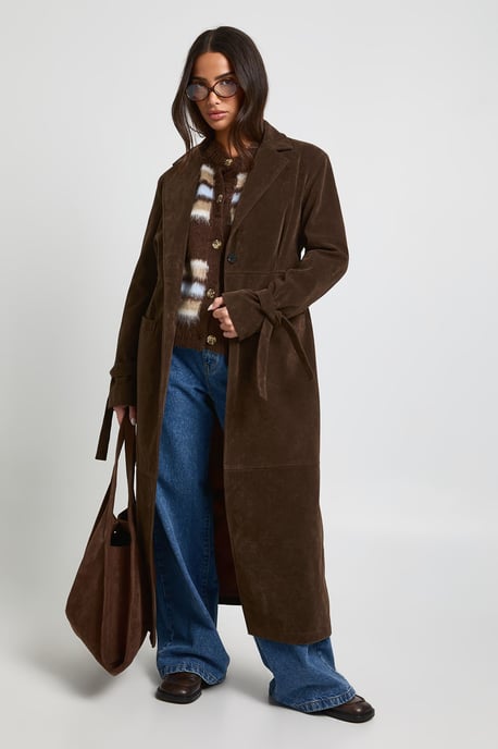 Petite Faux Suede Cinched Longline Coat - Image 1