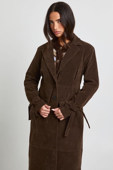 Petite Faux Suede Cinched Longline Coat - Image 3