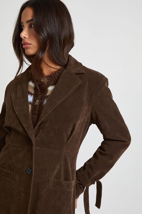 Petite Faux Suede Cinched Longline Coat - Image 4