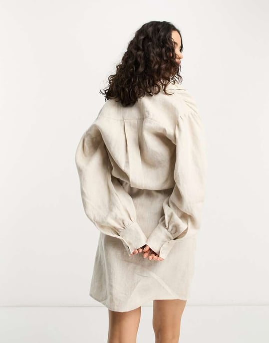 & Other Stories – Beige miniskjortklänning i linne - Image 2