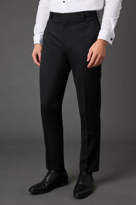 Black Satin Tape Slim Fit Tuxedo Trousers - Image 2