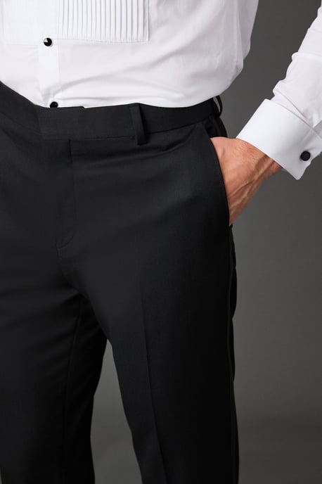 Black Satin Tape Slim Fit Tuxedo Trousers - Image 3