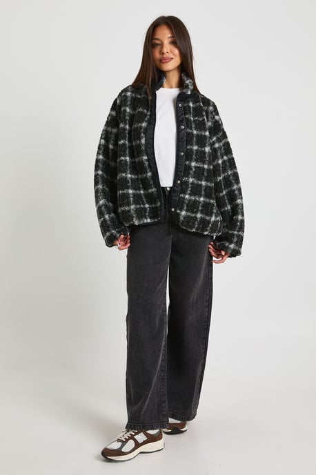 Square Printed Teddy Button Up Jacket - Image 3