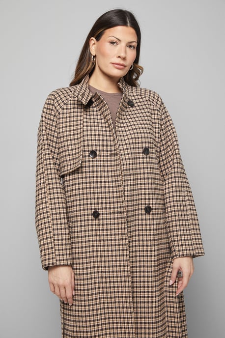 Wrap Funnel Neck Check Coat - Image 2