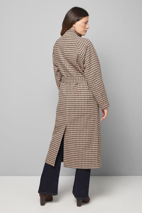 Wrap Funnel Neck Check Coat - Image 3