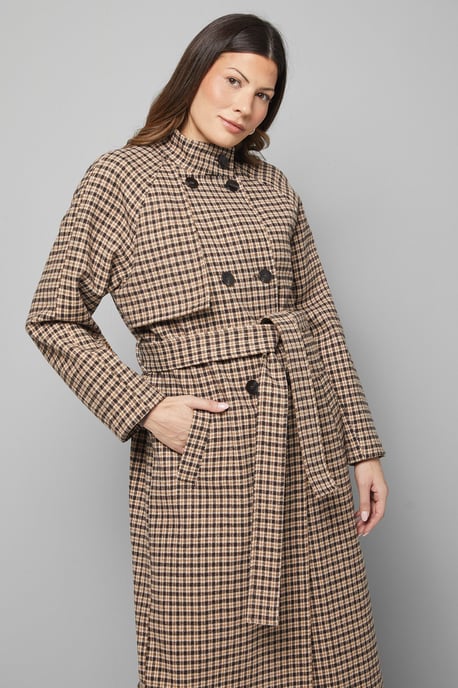 Wrap Funnel Neck Check Coat - Image 4