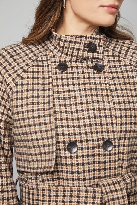 Wrap Funnel Neck Check Coat - Image 5